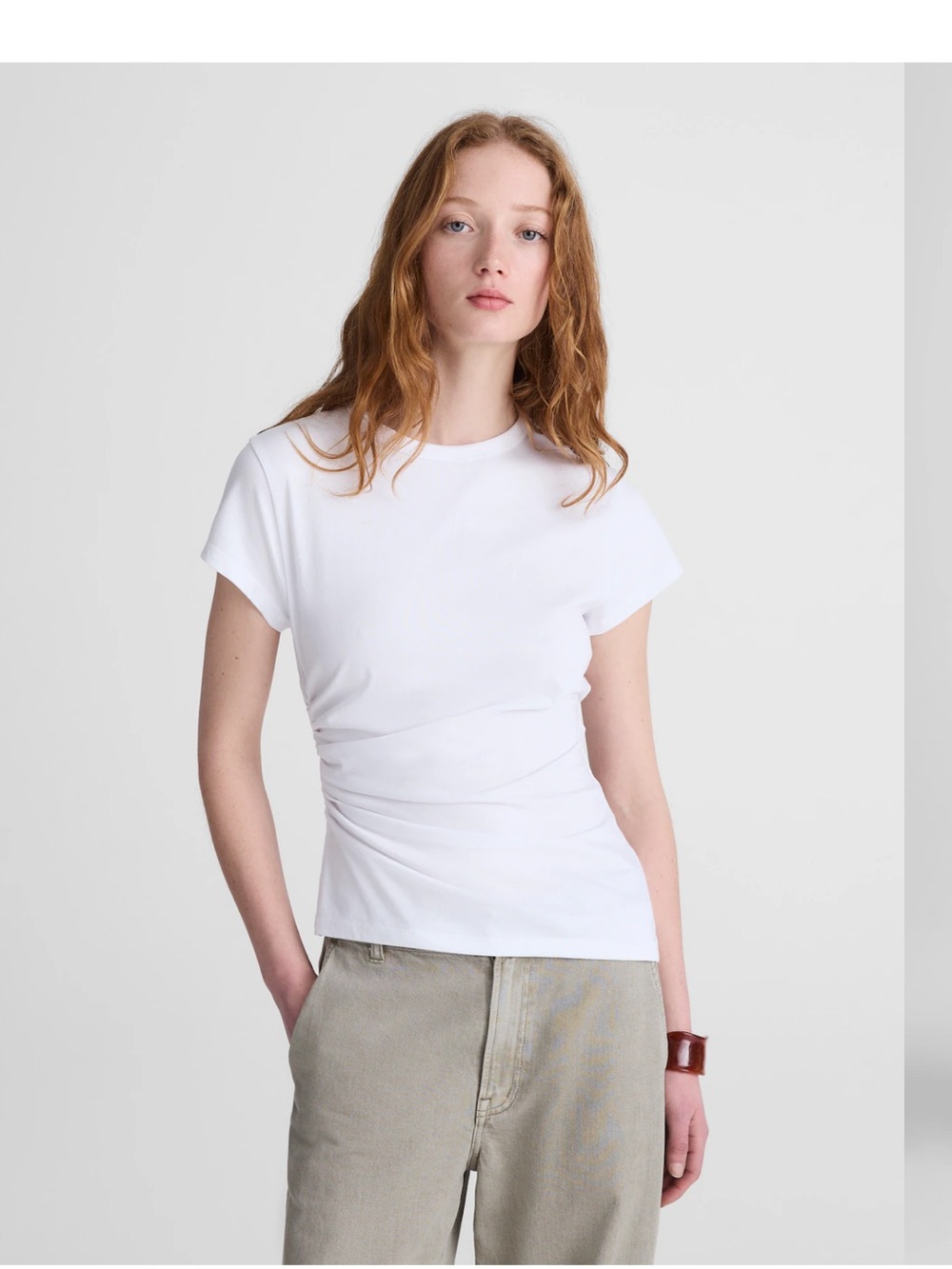 Madewell White Side-Ruched Crewneck Tee